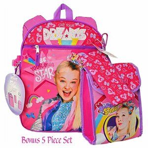 Jojo Siwa Backpack, Lunch Bag, Water Bottle Keychain 5 Piece Bonus Pack Pink